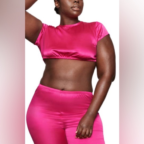 SKIMS Woven Shine Crop Top in Raspberry NEW - Picture 6 of 13